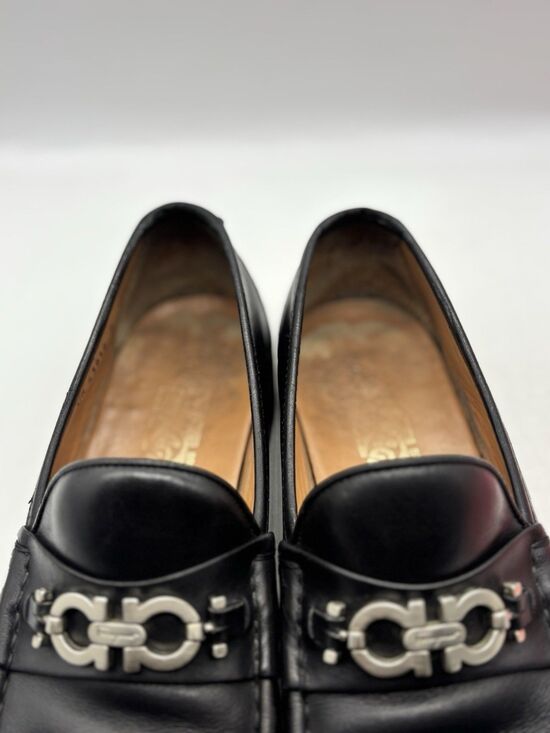 Salvatore Ferragamo Black Leather Horsebit Loafers Mens US Size 10.5 D